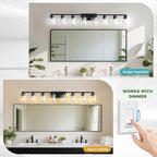 DORESshop 55 Inch Bathroom Light Fixtures, 8-Light Black Bathroom Lighting Fixtures Over Mirror with Glass Shade, Modern Vanity Lights for Hallway Bedroom