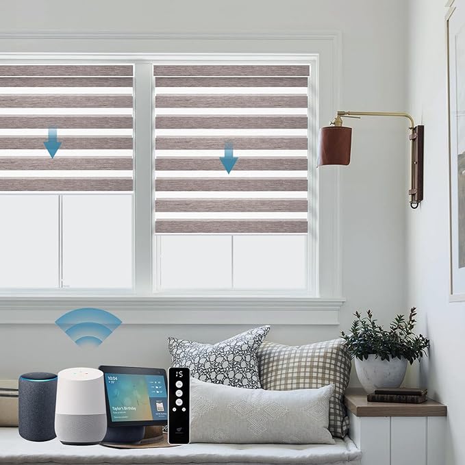 SmartWings Motorized Zebra Shades Work with HomeKit, Alexa, Google Home, 60% Blackout Light Filtering Day Night Sheer Blinds, Privacy Light Control, for Home/Office, Customized, Mix
