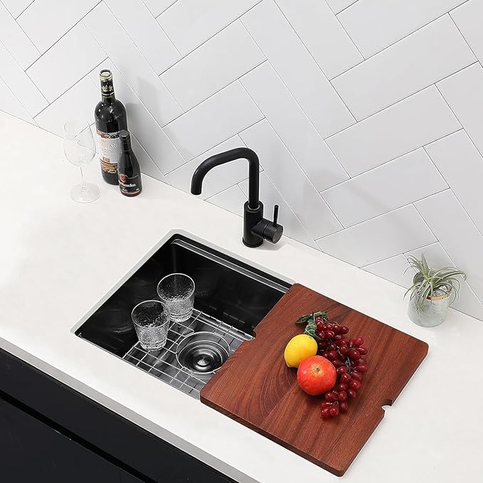 SHACO 15x15 Black Undermount Bar Sink, 15 Inch Gunmetal Black Single Bowl Kitchen Sink, Handmade Stainless Steel 16 Gauge Workstation Laundry Single Bowl with Accessories