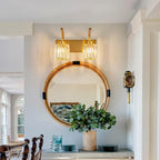 Bathroom Crystal Vanity Lights 2-Light Gold Wall Lamp Modern Crystal Bathroom Light Fixtures Over Mirror 13.77" Long Wall Sconce