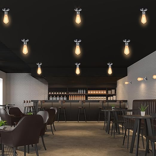 E26/E27 Screw Head Light Socket 100-240V Vintage Ceiling Light Wall Lamp Bulb Holder Socket for Hallway,Kitchen,Basement,Garage,Bar,Restaurant (Black)