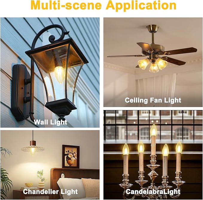 60W Incandescent Torpedo Tip Chandelier, Chandelier Light Bulbs 60 watt, Clear Dimmable, E26 Candelabra Base, Torpedo Transparent Light Bulbs for Chandeliers (10 Pack)