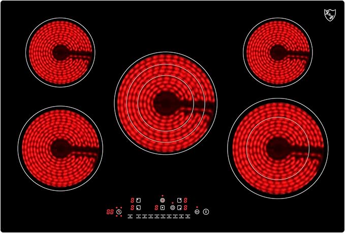K&H 5 Burner 30 Inch Built-in Electric Stove Top Radiant Ceramic Cooktop Touch Control 240V 9000W CE30-8808NF