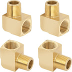 KOOTANS 4pcs 3/8 NPT 90 Degree Barstock Street Elbow Brass Fittings, 3/8" NPT Male to 3/8" NPT Female Thread Elbow Forged Brass Pipe Fitting