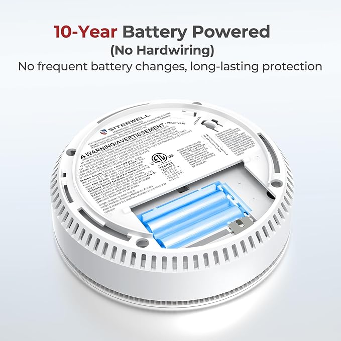 Smoke Detectors 10 Year Sealed Battery Operated,UL217-9th Listed Smoke Alarm with Voice Alert,Photoelectric Sensor Fire Alarms Smoke Detectors with LED Lights for Home, GS886-H04 (1 Pack)