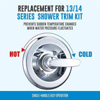 Replacement for Delta Classic 13 Series Single-Function Trim Kit, T13010 Shower Handle, Fit Delta Shower Valve R10000 Series, Chrome (Cartridge Included)