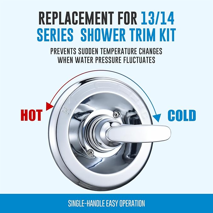 Replacement for Delta Classic 13 Series Single-Function Trim Kit, T13010 Shower Handle, Fit Delta Shower Valve R10000 Series, Chrome (Cartridge Included)