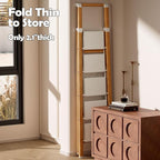 Taranta 5 Step Ladder, Portable Folding Ladder with Wide Pedal, Lightweight Aluminum Step Stool with Convenient Handgrip, 330 lbs Capacity Stepladder for Home, Office - White Woodgrain