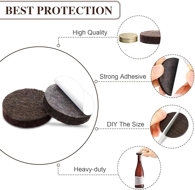 Yelanon Felt Furniture Pads for Hardwood Floors -216 Pcs Premium Felt Pads for Chair Legs, Floor Protectors for Furniture,Black & Brown