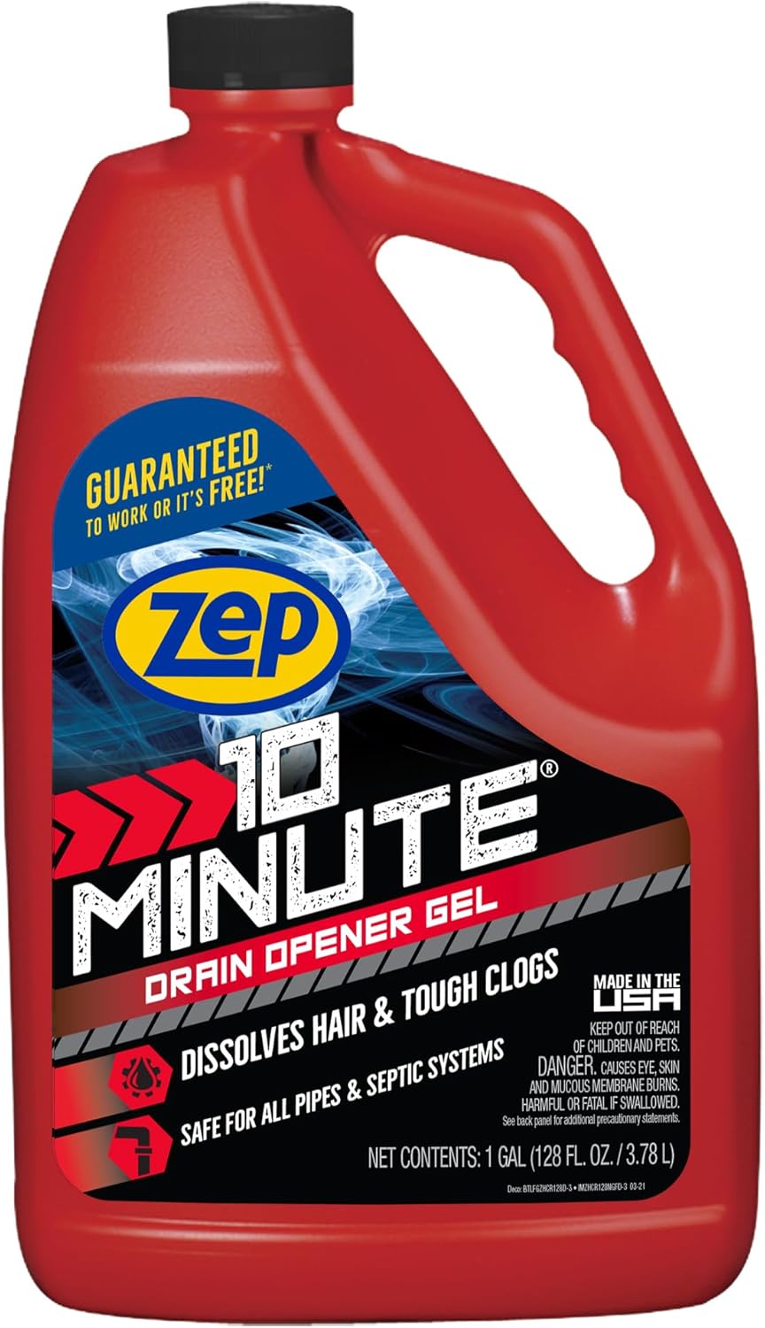 Zep 10 Minute Drain Opener Gel 1 Gallon (Case of 4) ZHCR128NG - Commercial Strength, Fast Acting and Safe for All Pipes