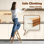 Taranta 2 Step Ladder,Aluminum Lightweight Folding 2 Step Stool with Anti-Slip Wide Pedal, 330lbs Capacity Step Ladder for Household,Kitchen,Office - White Woodgrain