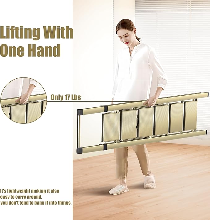 6 Step Ladder, Folding Step Stool with Handgrip and Anti-Slip Wide Pedal, Portable Lightweight Aluminum Stepladder for Kitchen, Home, Library, Office (300 lbs Capacity) - Gold