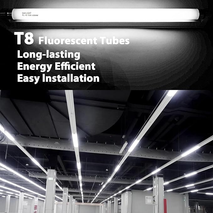 F15T8/DL 18 Inches T8 15 Watt Fluorescent Tube Compatible for Sylvania GE Eiko F15/T8/D Daylight 6500K G13 Bi-Pin Base 6 Count
