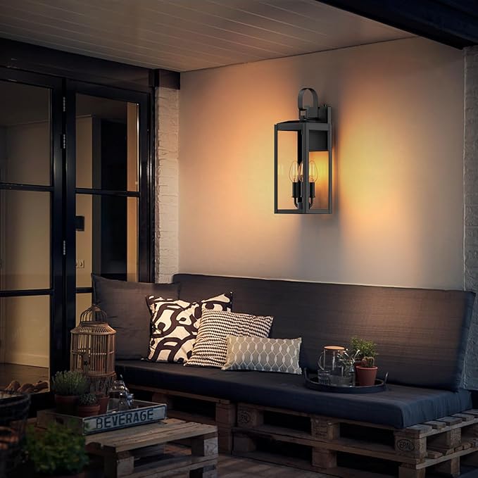 19 Inch Large Dusk to Dawn Outdoor Wall Light for House Exterior, 3-Light Outdoor Light Fixtures Wall Mount, E12 Black Modern Outside Porch Light Fixtures for House Garage Porch Patio Lights