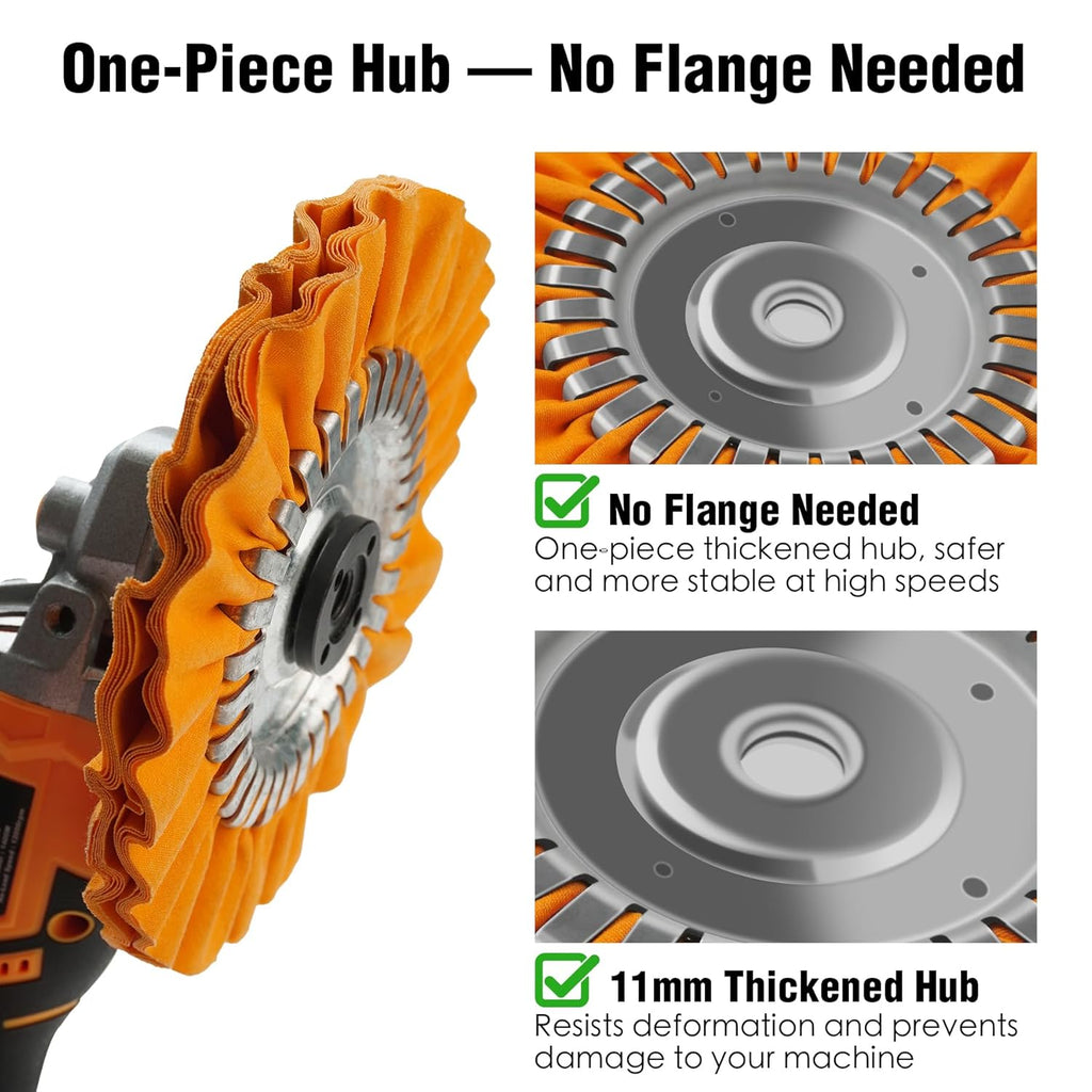 2PCS 8" Airway Buffing Wheel with 5/8" Arbor Flange-Free Hub，Orange Buffing Wheels for Angle Grinder, All-Purpose Polishing Wheels for Aluminum Wheels Stainless Steel and Metal Finishing