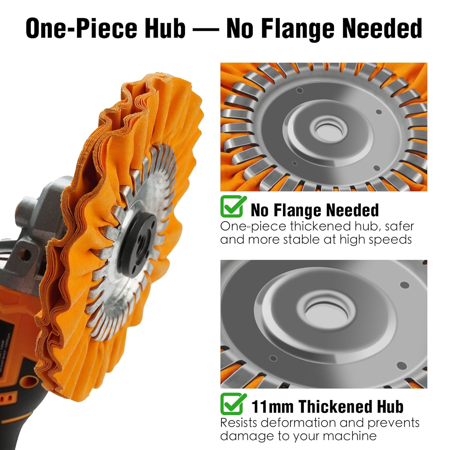 2PCS 8" Airway Buffing Wheel with 5/8" Arbor Flange-Free Hub，Orange Buffing Wheels for Angle Grinder, All-Purpose Polishing Wheels for Aluminum Wheels Stainless Steel and Metal Finishing