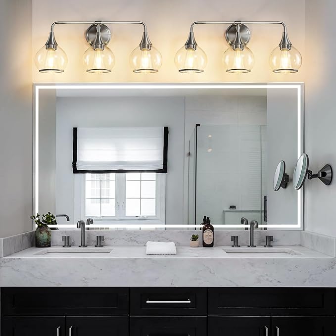 Brushed Nickel Bathroom Vanity Light 3 Lights Bathroom Light Fixtures Over Mirror with Clear Glass Shade 22.4 inch Wall Sconces Lighting Bath(Exclude E26 Bulb)