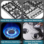 34 Inch Gas Cooktop Stainless Steel Built-in 5 Burners Gas Stovetop LPG/NG Convertible Gas Stove Top Dual Fuel Gas Hob DM5808