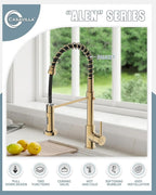 Kitchen Faucet, Brushed Gold Faucet for Kitchen Sink, Kitchen Sink Faucet with Pull Down Sprayer, Single Handle Stainless Steel Kitchen Faucets with Dual Function Spray Head