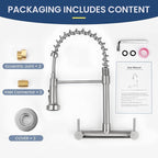 Wall Mount Kitchen Sink Faucet, 8 Inch Center Wall Mount Kitchen Faucets with 3-Function Pull Down Sprayer, Dual Handles Commercial Faucet for Kitchen Laundry Restaurant (Brushed Nickel)