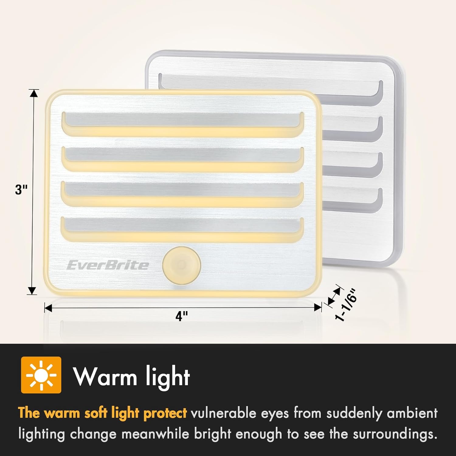 EverBrite Motion Sensor Night Lights, LED Soft Warm Light, Battery Powered Auto Stick-On Night Light for Bedroom, Bathroom, Stair, Closet, 9 AA Batteries Included(3 Pack)