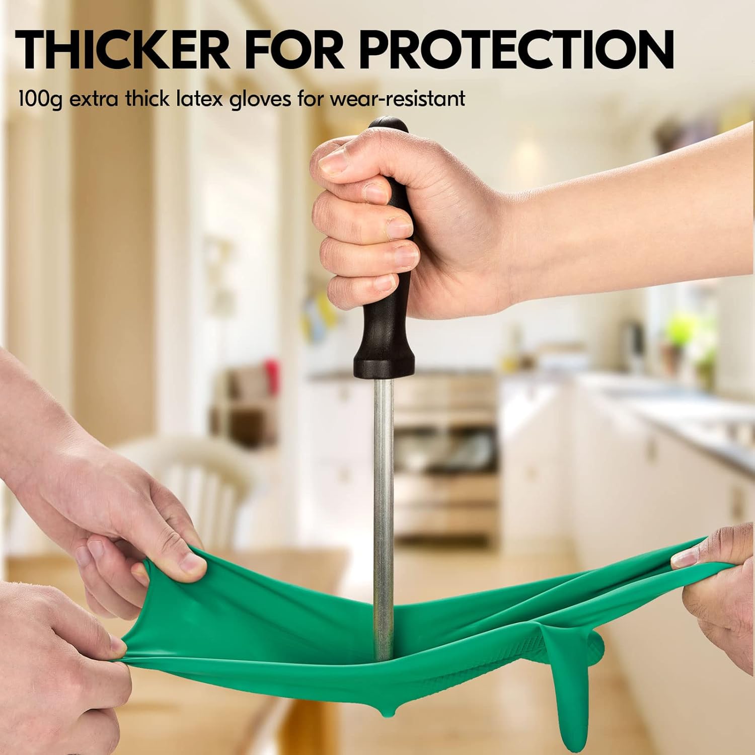 Vgo... 1-Pair Reusable Household Gloves, Rubber Dishwashing gloves, Extra Thickness, Long Sleeves, Kitchen Cleaning, Working, Painting, Gardening, Pet Care (Size XL, Green, HH4601)