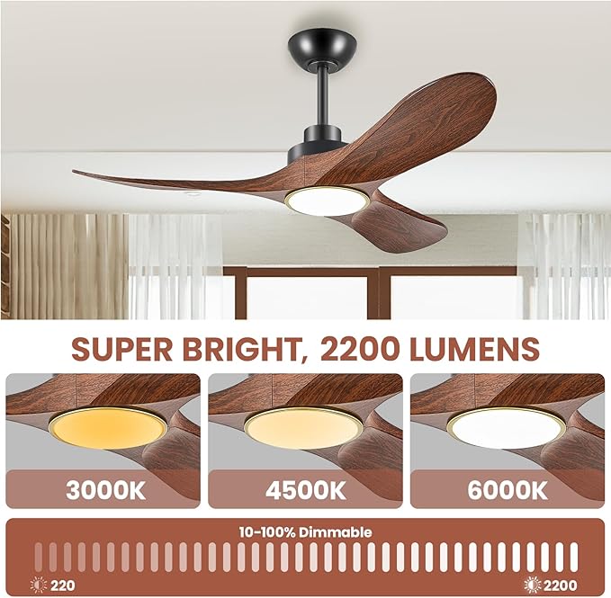 42" Ceiling Fans with Lights, Low Profile Modern Ceiling Fan with Remote Control, DC Motor,Reversible, 3CCT, Dimmable, Noiseless, Indoor Outdoor Ceiling Fans for Bedroom, Living Room, Dining Room