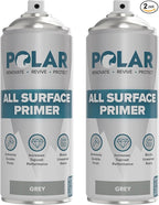Polar All Surface Primer Matte Gray - 2 x 13.5 Fl Oz - Ideal for Wood, Metal, Plastic, Brick - Enhanced Adhesion & Quick Drying