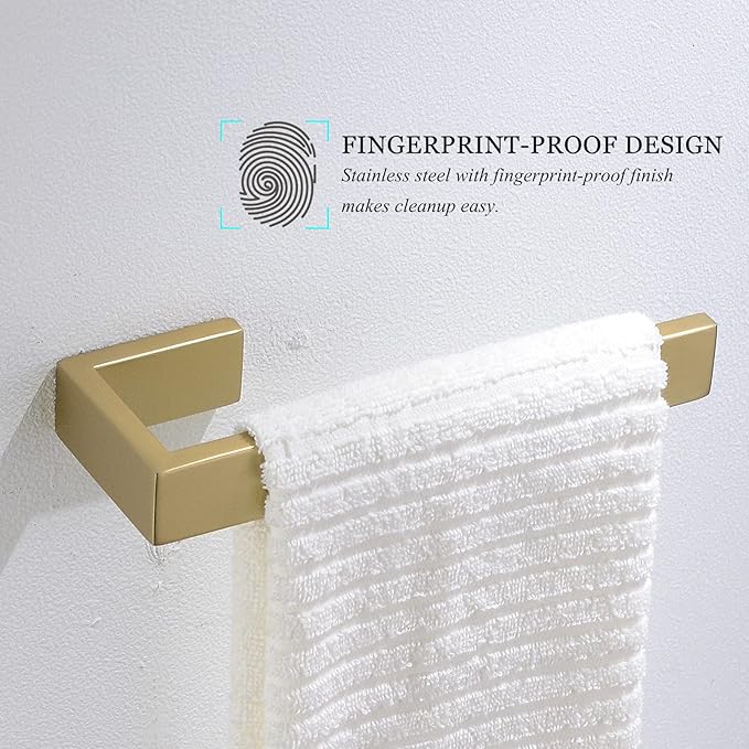 Gold Towel Bar Set 4 Pieces Bathroom Hardware Set Wall Mounted Stainless Steel,Towel Bar+Towel Holder+Towel Hook+Toilet Paper Holder,23.6 inch
