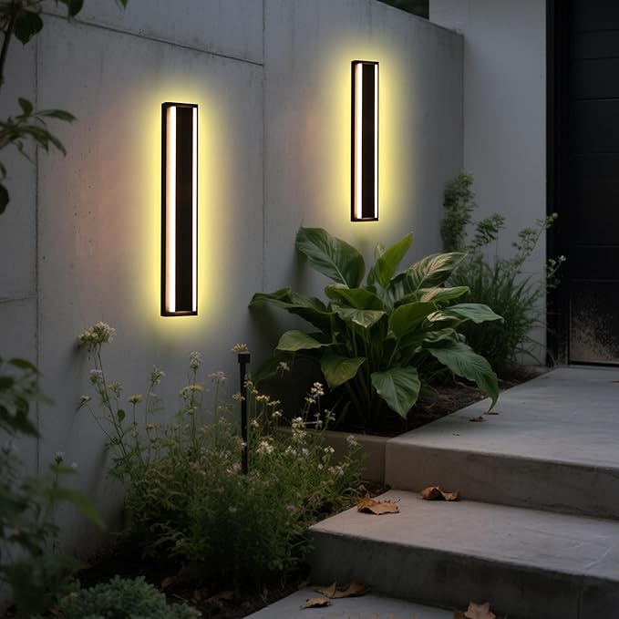 MELUCEE 24inch Long Outdoor Wall Lights 2 Pack Outside Linear Porch Lights 5 Color Dimmable Outside Garage Lighting Exterior Light Fixtures Wall Mount for House Patio Balcony Porch, IP65 Waterproof