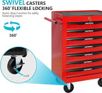 7 Drawers Rolling Tool Box on Wheels, Multifunctional Tool Chest Cabinet with Lock, Drawers Rolling Tool Cart Trolley Organizer Tool Storage Case for Warehouse,Garage,Workshop (Red)