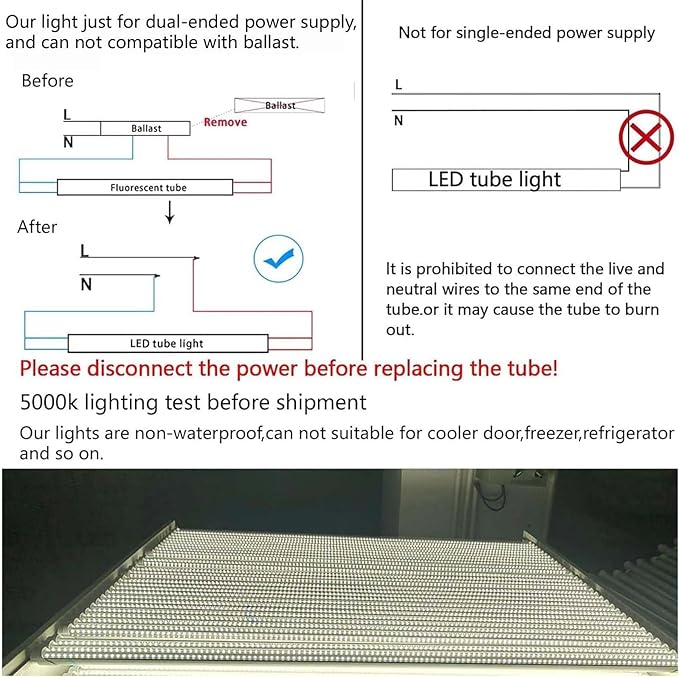 T8 LED Tube Lights 4ft,f40t12 Fluorescent Bulb Replacement,36W 3600lm,Daylight White 5000K,G13 4ft LED Bulbs,T12 Fluorescent Light Bulbs 48inch,Dual-Ended Power,Ballast Bypass,Pack of 10