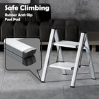 Taranta 2 Step Ladder,Aluminum Lightweight Folding 2 Step Stool with Anti-Slip Wide Pedal,330lbs Capacity Step Ladder for Household,Kitchen,Office - Silver