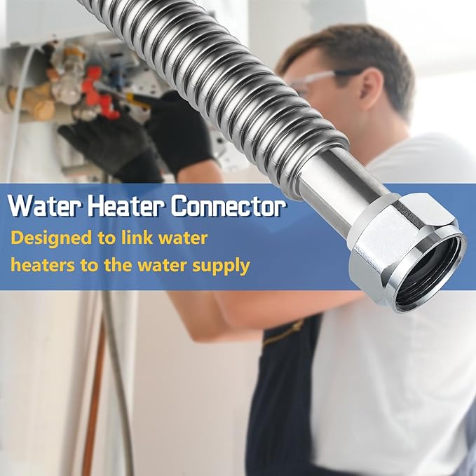 20-Pack GUOFIS Corrugated Flexible Stainless Steel Water Heater Connector,3/4" FIP x 3/4" FIP Hose for Water Heater/Water Softener(24-Inch)(HOSE040-20Pack)