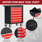 7-Drawers Rolling Tool Chest, Tool Chest with Wheels and Drawers, Rolling Box with Locking System, Tool Box with Wheels for Garage, Warehouse, Workshop (BlackRed)