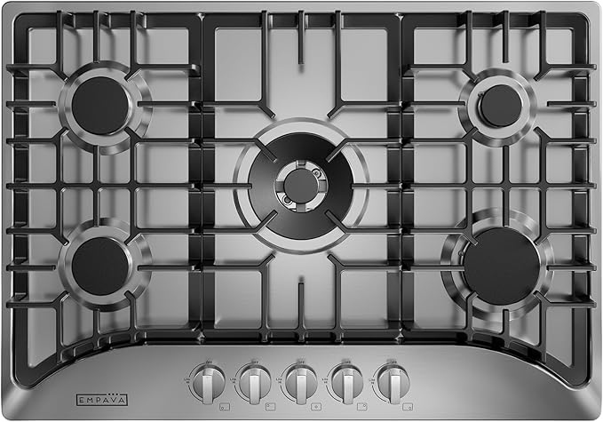 Empava 30 Inch Gas Cooktop with 5 World Class Made in Italy SABAF Burners, LPG/NG Convertible, Ideal RV Top Stoves for Kitchen, Stainless Steel