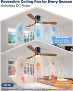 60 Inch Ceiling Fans with Lights Remote, 60" Flush Mount Outdoor Ceiling Fan Exterior Ceiling Fan, 3 Wood Blades, 6 Speeds, Timer, Quiet DC Motor Modern Low Profile Fans for Patio Porch