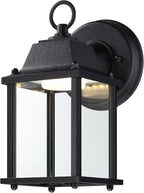 LIT-PaTH Outdoor LED Wall Lantern, Wall Sconce as Porch Lighting Fixture, 3000K Warm White, 9.5W 800 Lumen, Aluminum Housing Plus Glass, Black Finish, 1-Pack