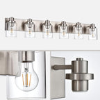 6 Light Vanity Light Brushed Nickel Bathroom Lighting Fixtures Over Mirror, Modern Bathroom Light with Clear Glass Shade, Farmhouse Vanity Lights