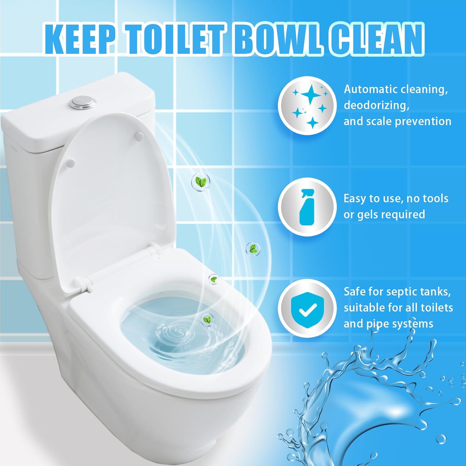 Automatic Toilet Cleaner, Blue High-Concentration Liquid for Powerful Toilet Bowl Cleaning, Lasts 200 Days or Over 4000 Uses, Deodorizes and Prevents Stains in Bathroom Toilets (1Bottle)