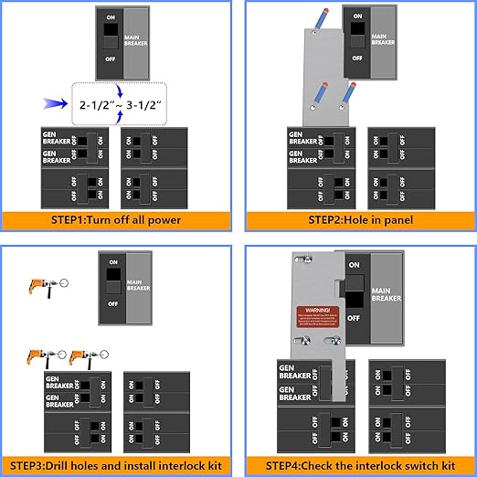 Generator Interlock Kit Compatible with General Electric Vertical Main 150 or 200 Amp Panels, 2 1/2 to 3 1/2 Inches Spacing Between Main and Branch Breaker (GE-200VL)