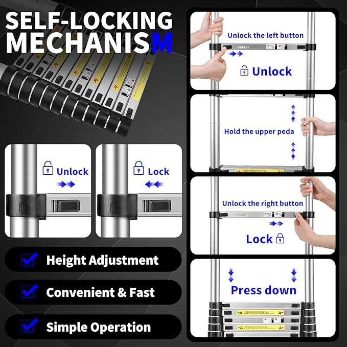 JADDUO Telescoping Ladder,26.2 FT Extension Ladder,Aluminum Lightweight Telescopic Ladder with 2 Triangle Stabilizers, Telescoping Attic Ladders RV Ladders for Travel