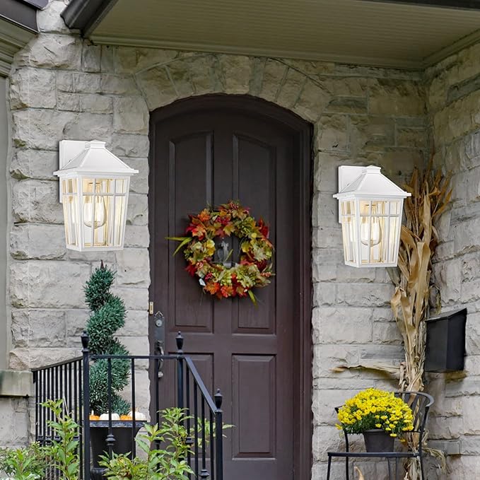 Darkaway Outdoor Sconce Lights Wall Light Fixtures, Front Porch Light Outdoor Wall Anti-Rust Waterproof Aluminum with Glass Exterior Light Fixture for Patio, Yard, Doorway, Garage(1 Pack, White)