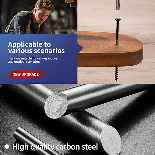 #9 x 2-1/2" Deck Screws (187Pcs) 2lb. Carbon Steel, Black, Flat Head, Rust Resistant epoxy Coated, with T25 Star Bit