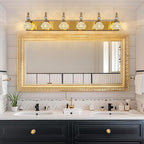 Modern Glass Crystal Vanity Light - Vintage Bathroom Lighting Fixtures Over Mirror 6 Light Vanity Lights G9 Bulb (43.3 Inch, Gold)