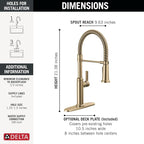 Delta Rhett Pro Style Commercial Kitchen Faucet with Pull Down Sprayer, Single Hole Brushed Gold Kitchen Sink Faucet, Single Handle, Champagne Bronze 18829-CZ-DST