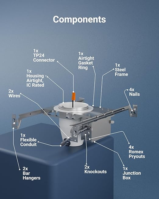 Sunco 80 Pack 4 Inch Can Lights Housing New Construction, Recessed Can Housing for Ceiling, Hard Wired, TP24 Connector, 120-277V, Air Tight Steel, IC Rated, Easy Install UL