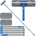 6.7 Feet Window Squeegee, 2-in-1 Window Cleaner Tool with Extension Poles, Squeegee for Window Cleaning Kit, Window Washing Equipment for Car Windshield Glass Door Indoor Outdoor High Windows