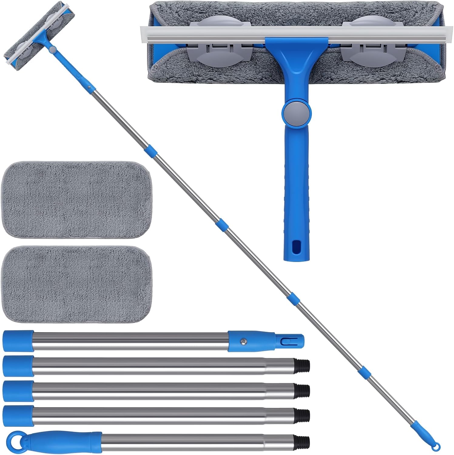 6.7 Feet Window Squeegee, 2-in-1 Window Cleaner Tool with Extension Poles, Squeegee for Window Cleaning Kit, Window Washing Equipment for Car Windshield Glass Door Indoor Outdoor High Windows