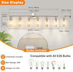 DLLT 6-Light Bathroom Light Fixtures: Nickel Modern Vanity Lights with E26 Bulbs - Clear Glass Shade Bathroom Wall Lamp for Mirror Kitchen Living Room Hallway Cabinet Porch